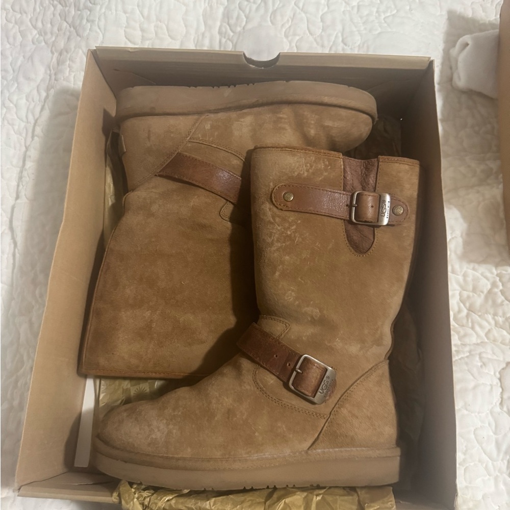 UGG Tan Suede Boots with Buckle